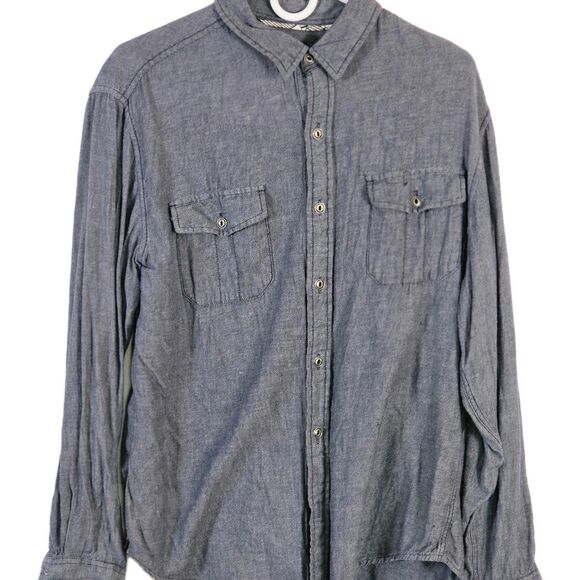 Tony Hawk Men's Large Blue Short Sleeve Button Up Shirt * MISSING (1) BUTTON - Picture 2 of 8